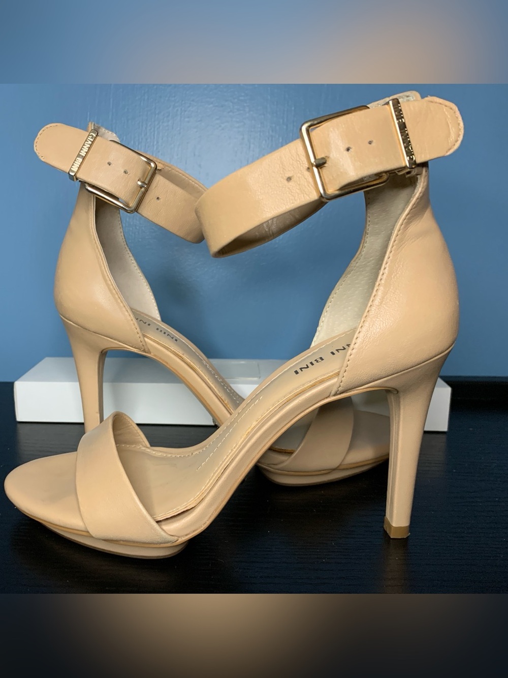 Gianni Bini Beige Ankle-Strap Stiletto Sandals